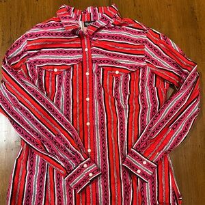 VINTAGE WRANGLER RETRO 2003 Pearl Snap Red and Pink Striped Men's Shirt